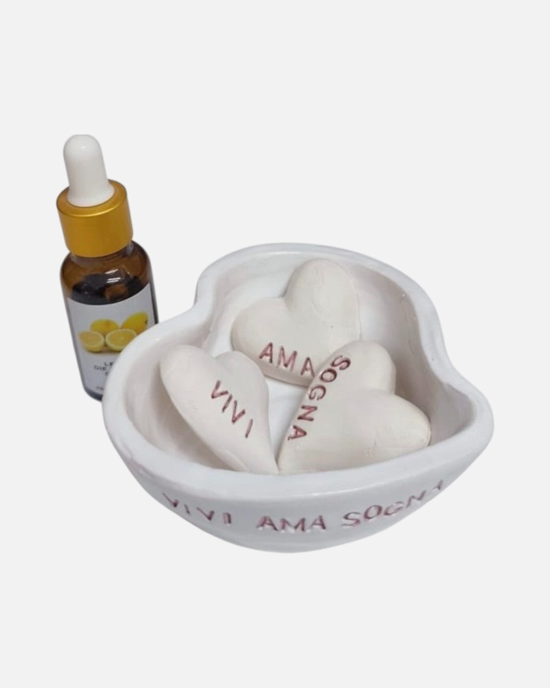 Ciotolina Cuore in Ceramica con 3 Diffusori Per Oli - A80