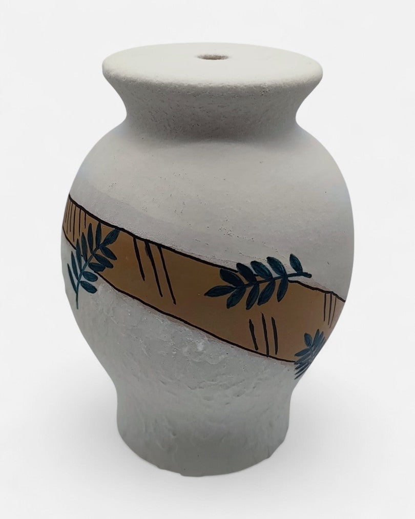 Base Abat-Jour in Ceramica con Motivo Foglie Verdi e Dettagli Marrone - A46