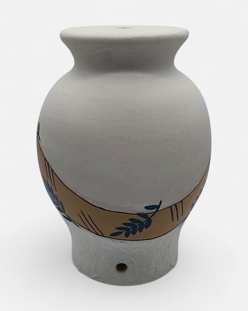 Base Abat-Jour in Ceramica con Motivo Foglie Verdi e Dettagli Marrone - A46