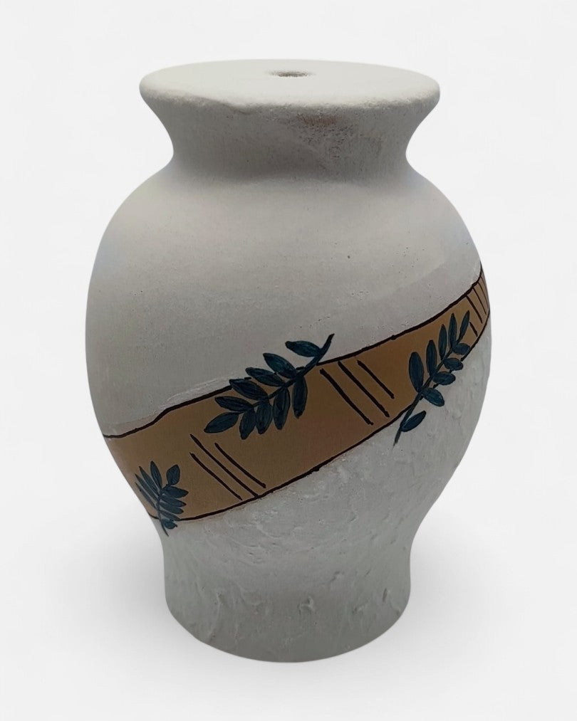 Base Abat-Jour in Ceramica con Motivo Foglie Verdi e Dettagli Marrone - A46