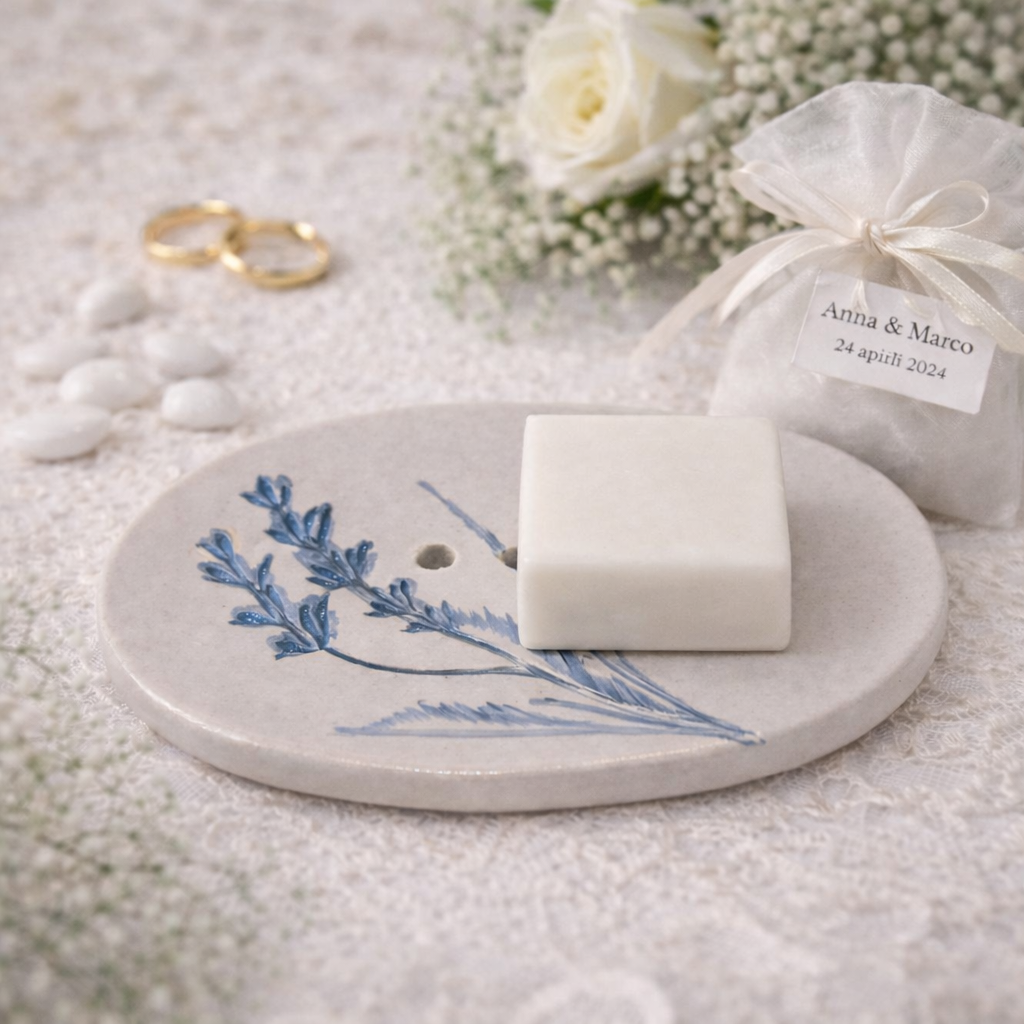 Porta Sapone Ovale in Ceramica con Decorazione Lavanda - A121