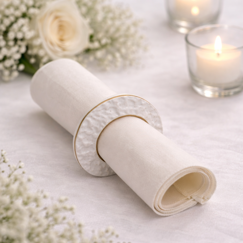 Fermatovagliolo in Ceramica Bianco e Dorato – A123