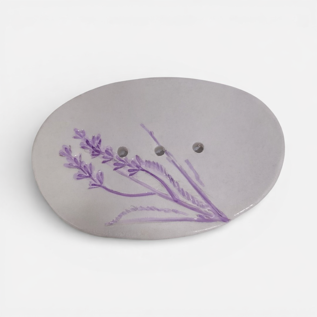 Porta Sapone Ovale in Ceramica con Decorazione Lavanda - A121