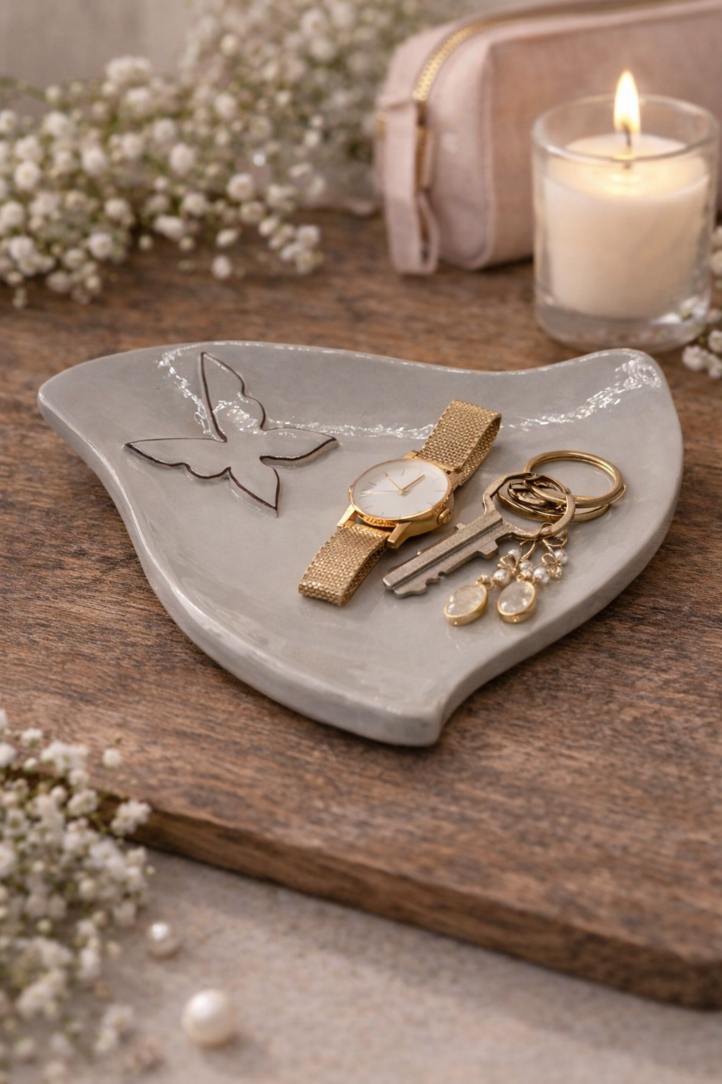 Bomboniera Matrimonio Svuotatasche in Ceramica con Farfalla a Rilievo A102