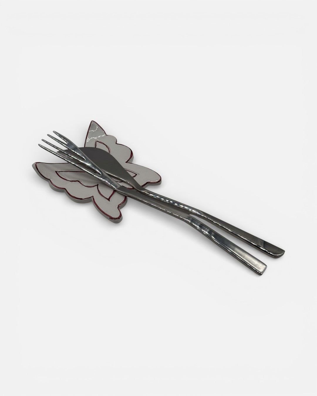 Set 6 pz Poggiaposate Farfalla in Ceramica – Bianco con Bordo Bordeaux - A111