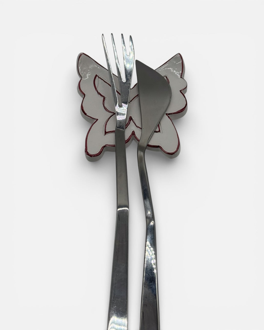 Set 6 pz Poggiaposate Farfalla in Ceramica – Bianco con Bordo Bordeaux - A111