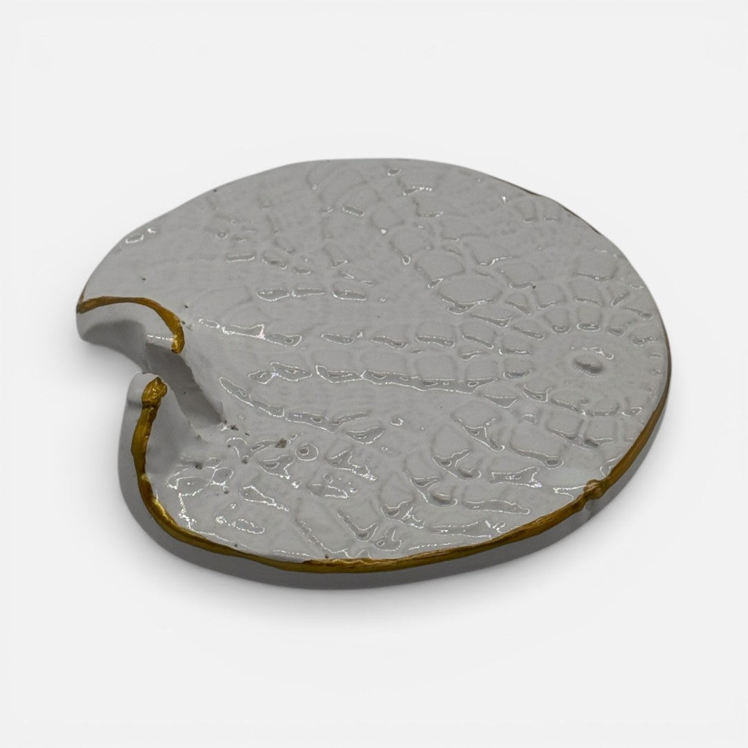 Poggiaposate in Ceramica Bianco e Dorato - A124