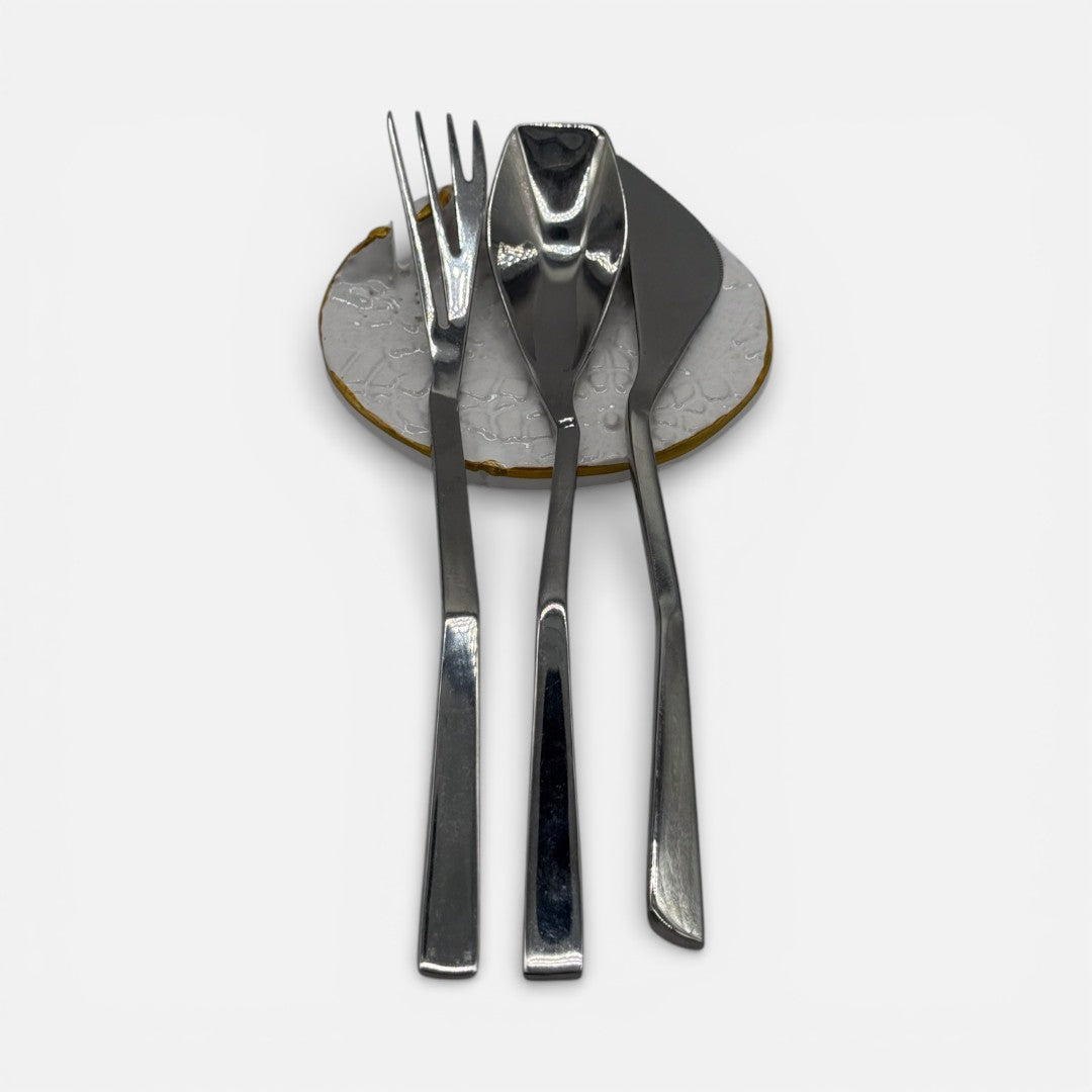 Poggiaposate in Ceramica Bianco e Dorato – Set da 6 pezzi - A124