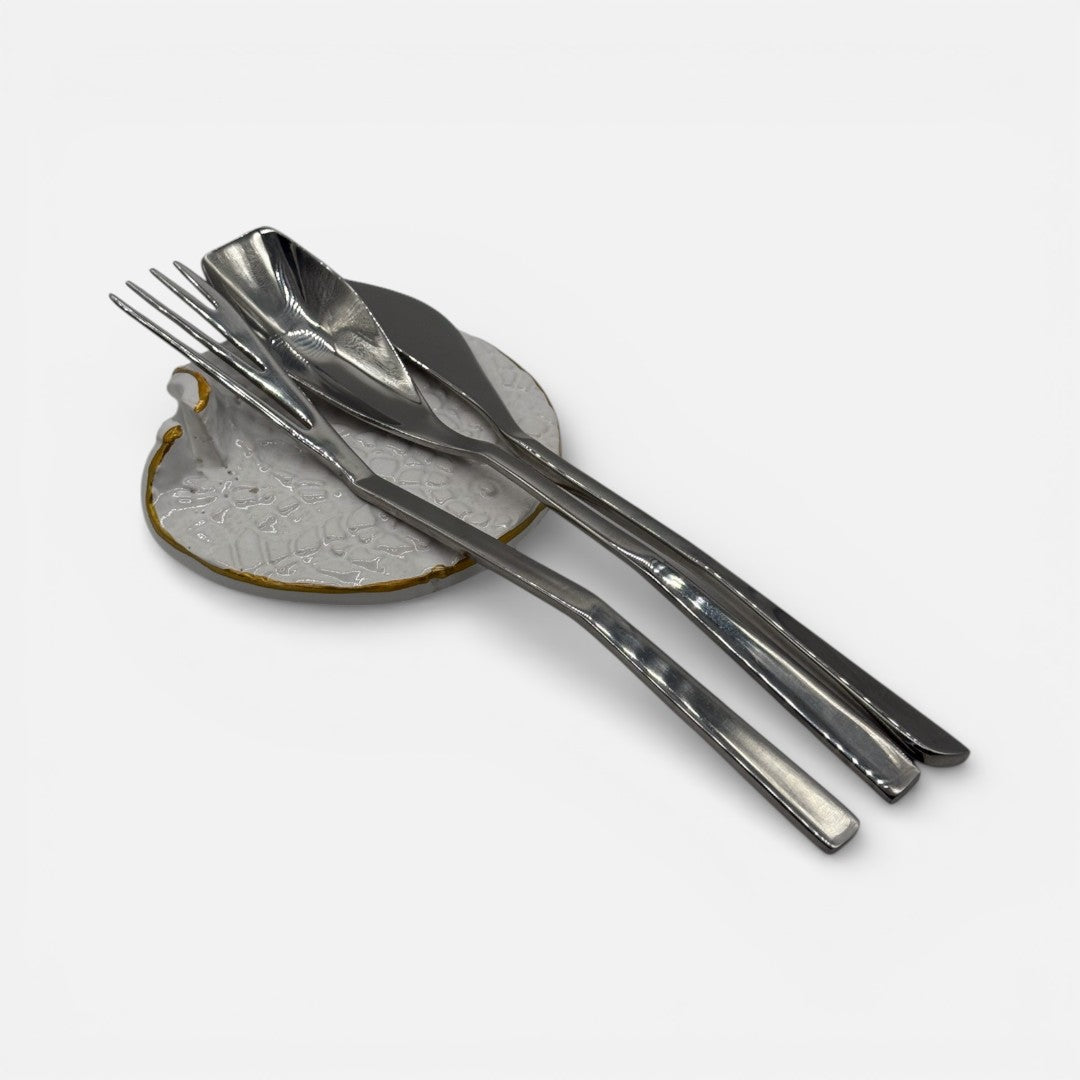 Poggiaposate in Ceramica Bianco e Dorato – Set da 6 pezzi - A124