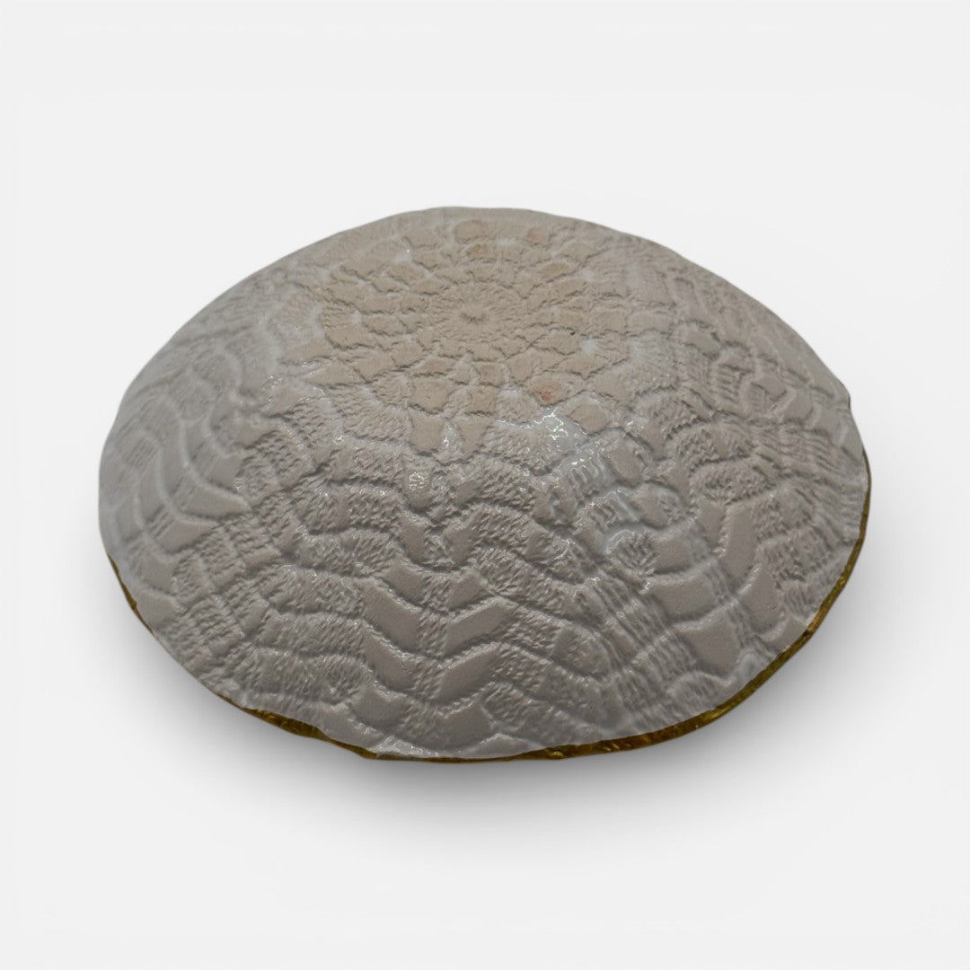Ciotola Ricamo in Ceramica Bianco e Dorato  - A126
