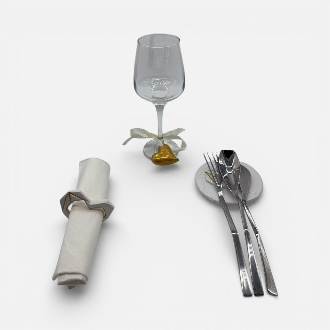 Coordinato Tavola in Ceramica Bianco e Oro - A128