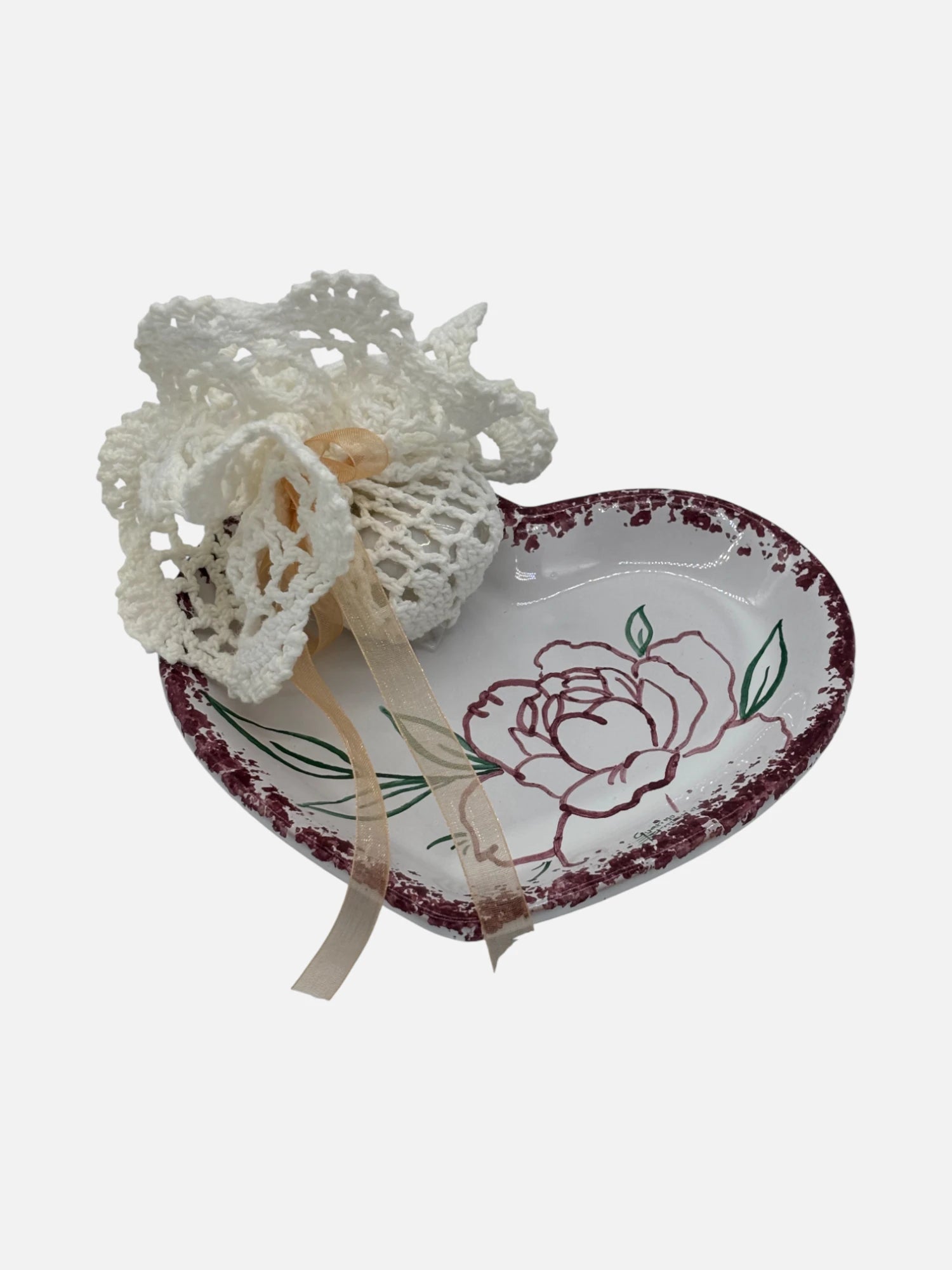 Svuota Tasche Cuore in Ceramica Decorata a Mano – Motivo Floreale - A52