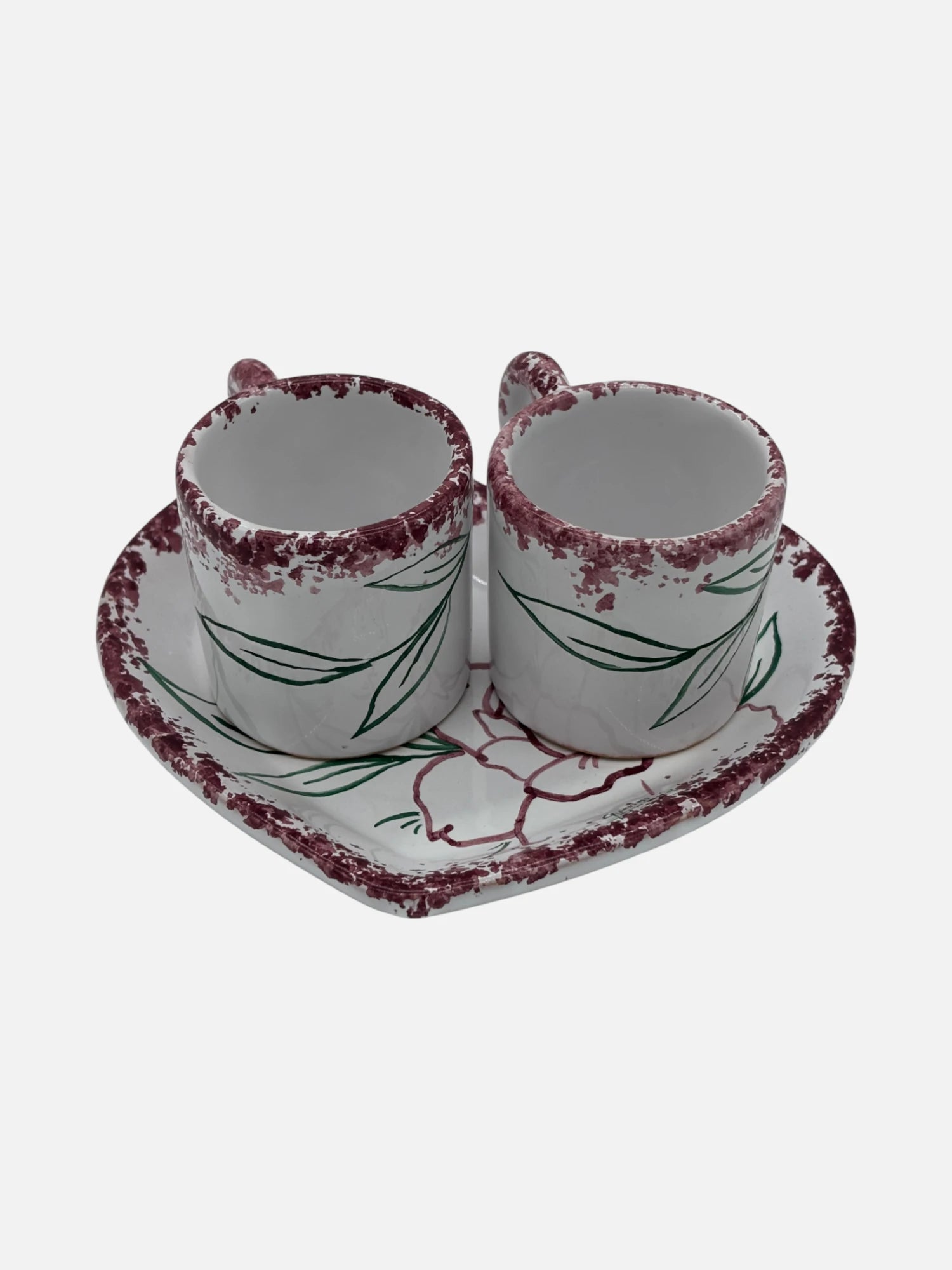 Set Tazzine Caffè in Ceramica con Piattino a Cuore Dipinto a Mano in Italia -A54
