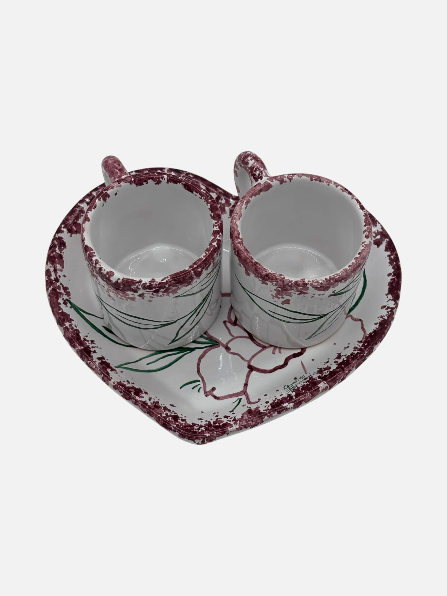 Set Tazzine Caffè in Ceramica con Piattino a Cuore Dipinto a Mano in Italia -A54