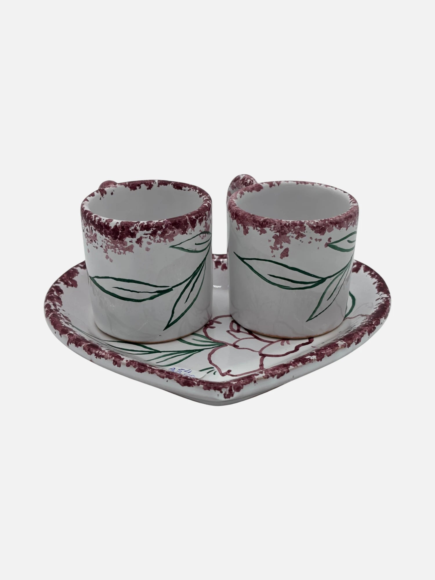 Set Tazzine Caffè in Ceramica con Piattino a Cuore Dipinto a Mano in Italia -A54