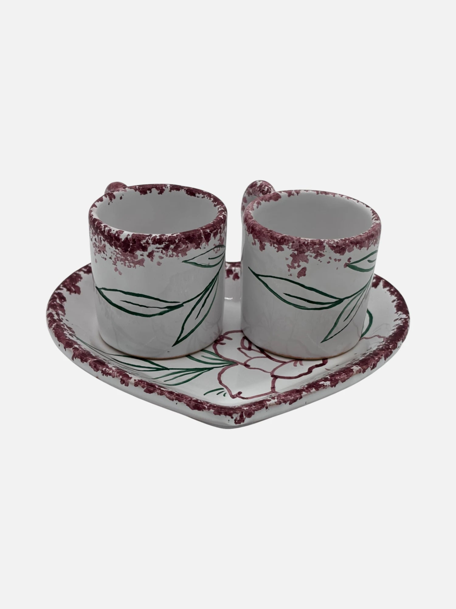 Set Tazzine Caffè in Ceramica con Piattino a Cuore Dipinto a Mano in Italia -A54