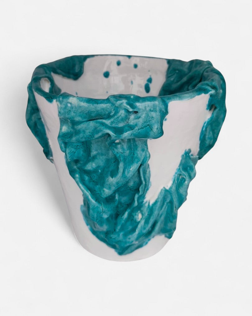 Vaso in Ceramica Artistica con Effetto Drappeggio Turchese - A48