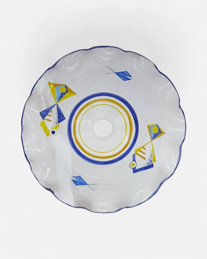 Lampadario da Interno Rotondo Smerlato con Motivo Marino Giallo/Blu - A44