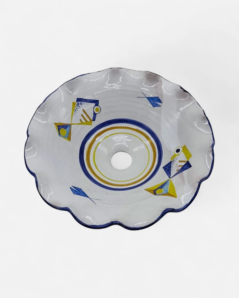 Lampadario da Interno Rotondo Smerlato con Motivo Marino Giallo/Blu - A44