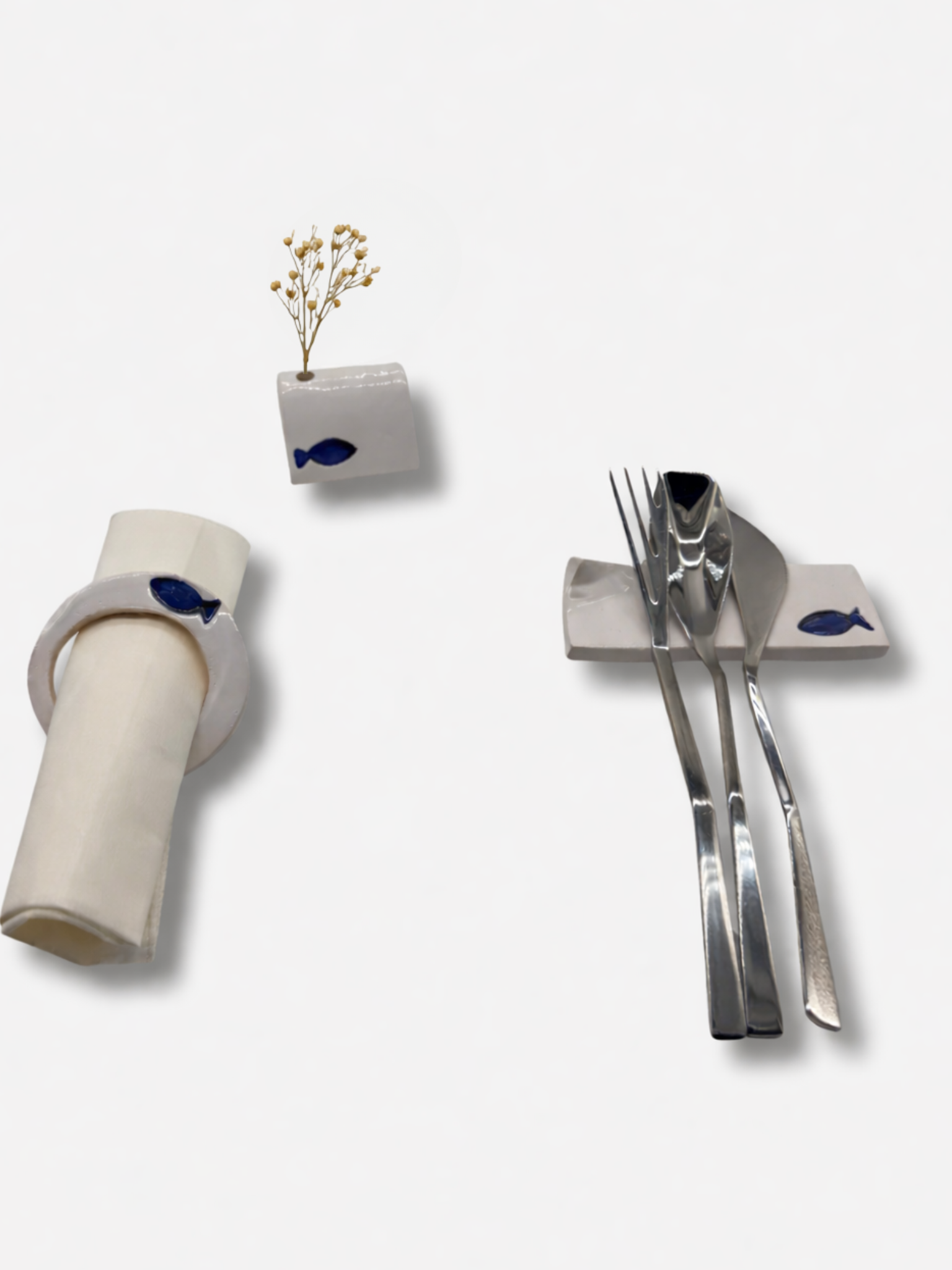 Coordinato da Tavola in Ceramica Decorazione Pesce – A131