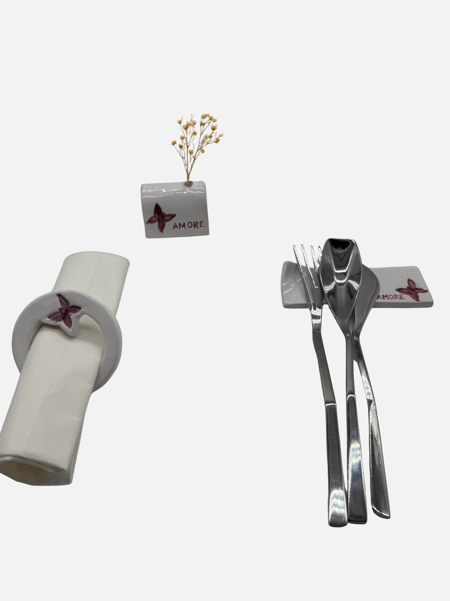 Coordinato da Tavola in Ceramica “Amore” con Farfalla – A134