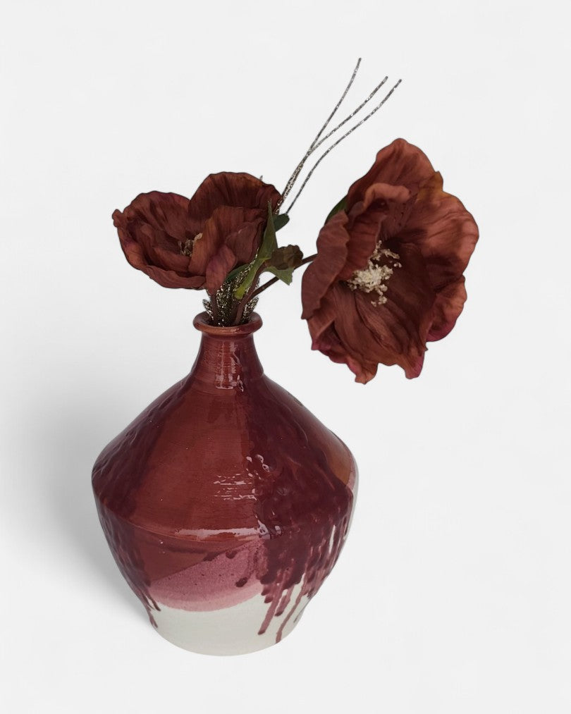 Vaso Decorativo in Ceramica Bordeaux con Effetto Colato – A49