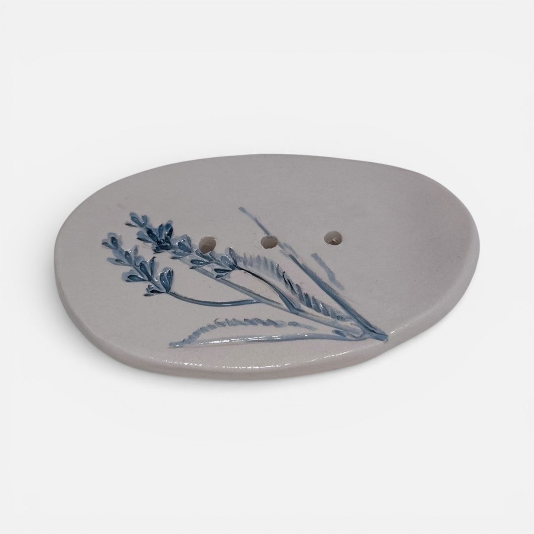 Porta Sapone Ovale in Ceramica con Decorazione Lavanda - A121