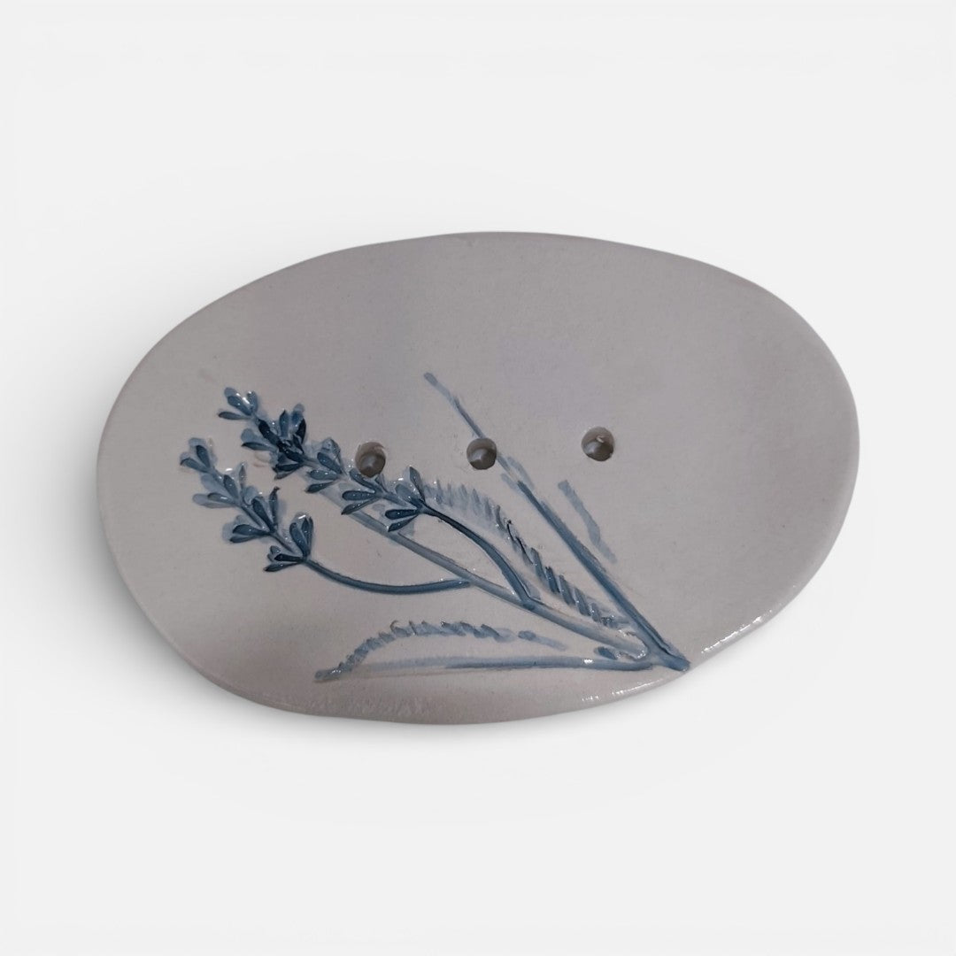 Porta Sapone Ovale in Ceramica con Decorazione Lavanda - A121