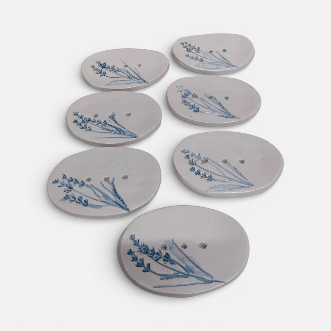 Porta Sapone Ovale in Ceramica con Decorazione Lavanda - A121